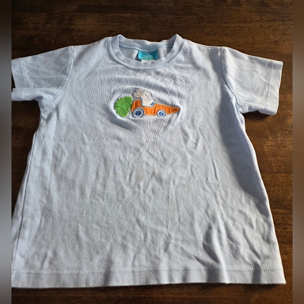 Claire & Charlie Blue Kids Bunny Carrot Easter Shirt 6 - Picture 2 of 6